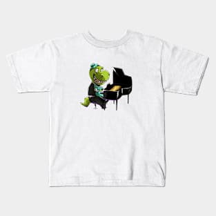 Dinosaur Piano Player Kids T-Shirt